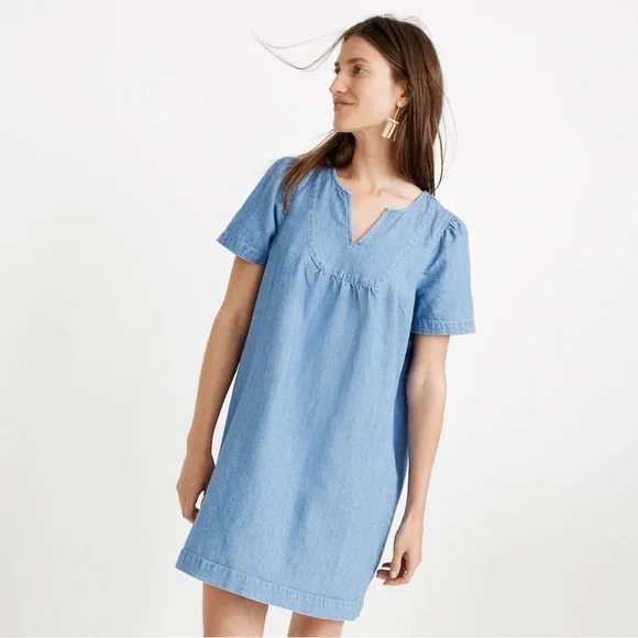 Women's Madewell Denim Popover Swing Dress, Size X-Small - Blue